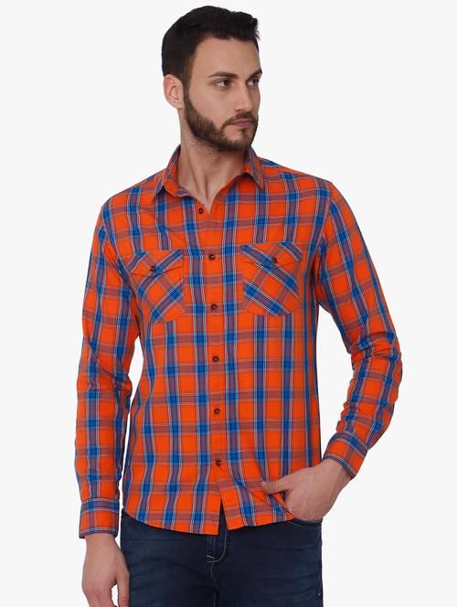 orange checkered casual shirt - 16165104 - Very Small Image - 1