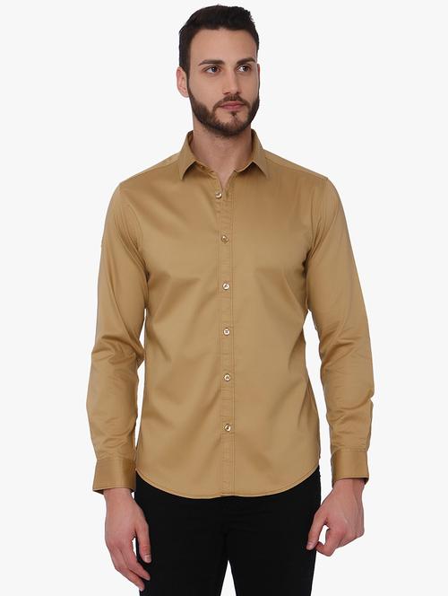 beige solid casual shirt - 16165151 - Very Small Image - 1