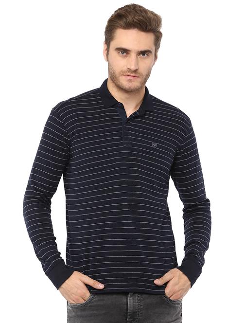 navy blue striped polo tshirt - 16165175 - Very Small Image - 1