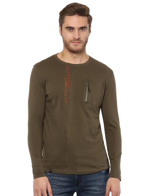 olive green typographic chest print tshirt - 16165177 - Very Small Image - 1