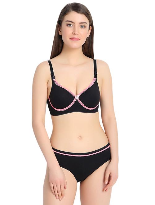 contrast lace detail bra and panty set - 16165231 - Very Small Image - 1