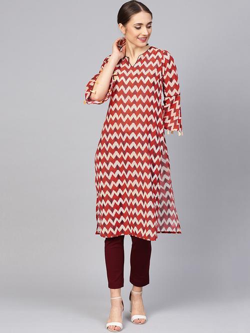 chevron straight kurta - 16165603 - Very Small Image - 1