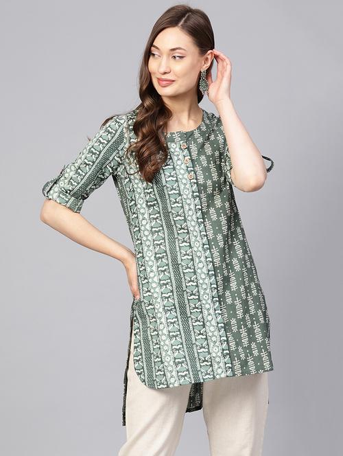 printed high low kurta - 16165611 - Very Small Image - 1