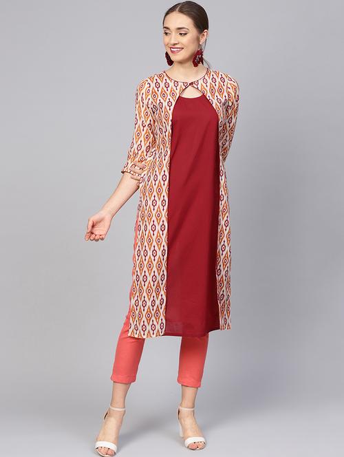 ikat printed straight kurta - 16165618 - Very Small Image - 1