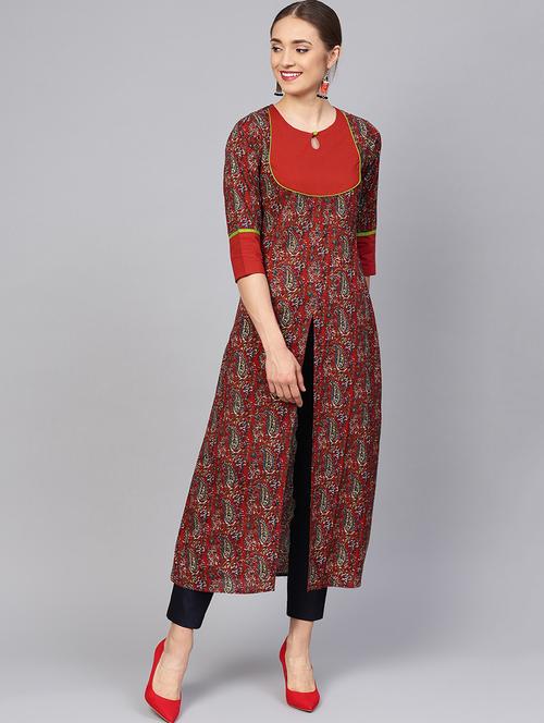 kalamkari high slit a-line kurta - 16165621 - Very Small Image - 1