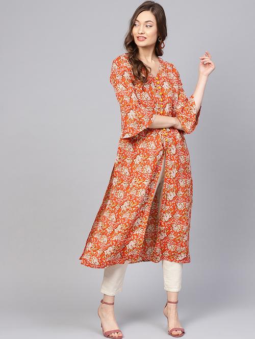 bell sleeves straight kurta - 16165630 - Very Small Image - 1