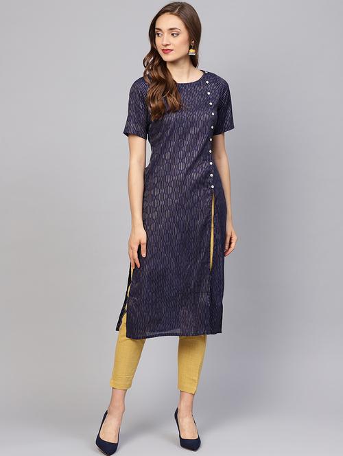 navy cotton kurta pant set - 16165649 - Very Small Image - 1
