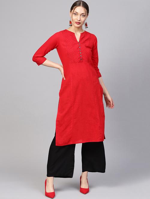 red solid kurta palazzo set - 16165652 - Very Small Image - 1