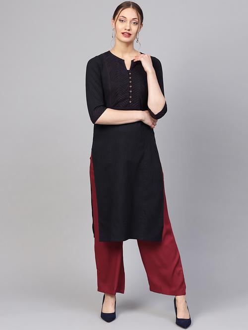 navy solid kurta palazzo set - 16165653 - Very Small Image - 1