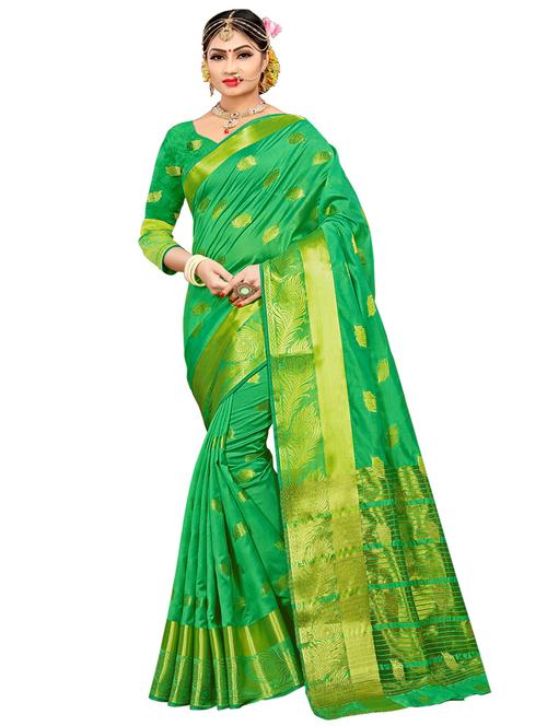 ethnic zari motif banarasi saree with blouse - 16165892 - Very Small Image - 1