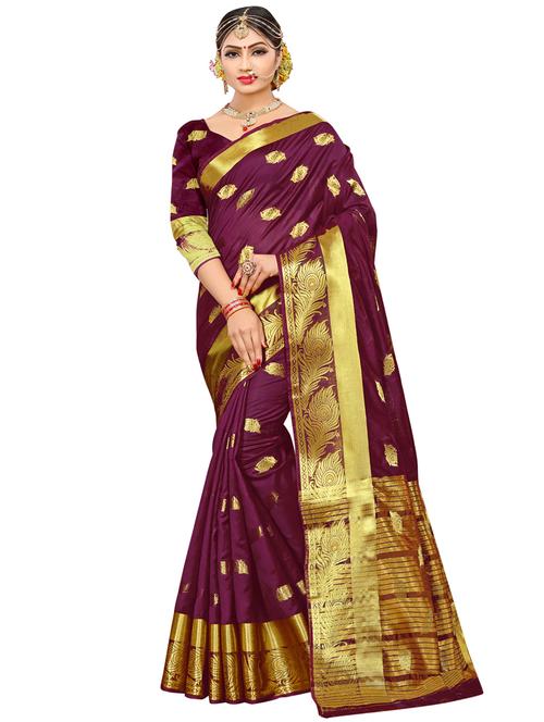 ethnic zari motif banarasi saree with blouse - 16165898 - Very Small Image - 1