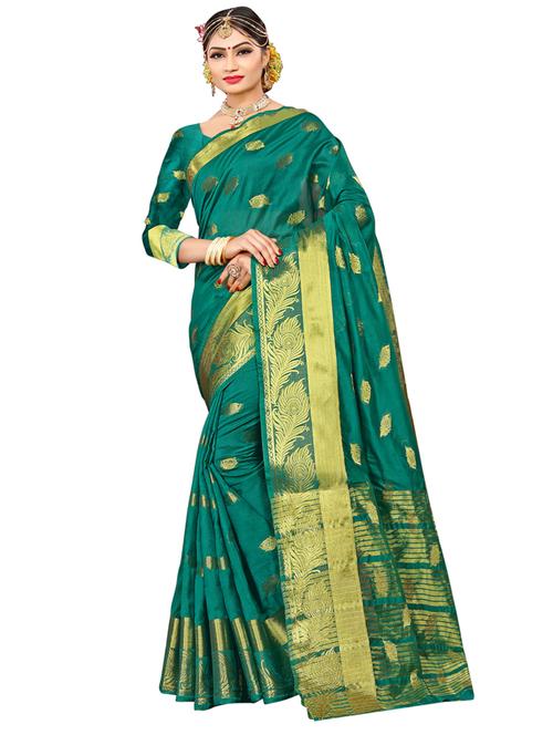 ethnic zari motif banarasi saree with blouse - 16165899 - Very Small Image - 1