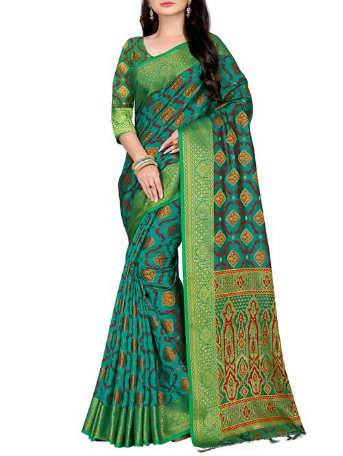 ethnic zari motif patola saree with blouse - 16165908 - Very Small Image - 1