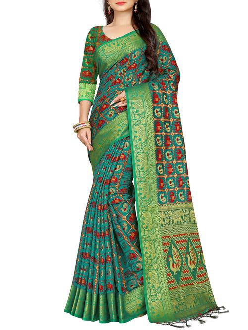 conversational zari motif patola saree with blouse - 16165912 - Very Small Image - 1