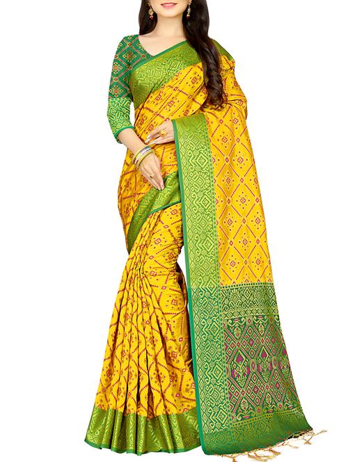 geometrical zari motif patola saree with blouse - 16165913 - Very Small Image - 1