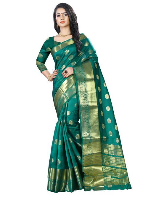 floral zari motif banarasi saree with blouse - 16165925 - Very Small Image - 1