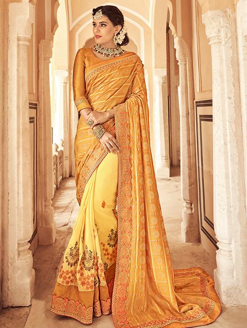 floral embroidered half & half saree with blouse - 16165946 - Very Small Image - 1