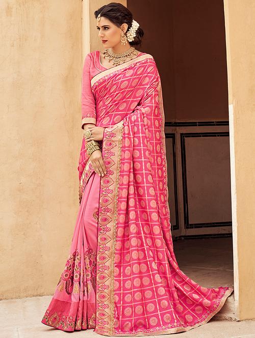 checkered embroidered half & half saree with blouse - 16165951 - Very Small Image - 1