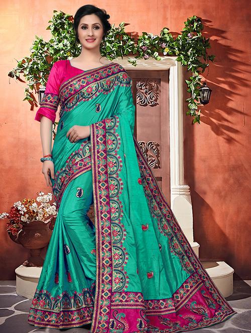 paisley embroidered saree with blouse - 16166235 - Very Small Image - 1