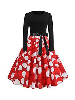 bow tie dot print flared dress - 16166351 - Very Small Image - 1