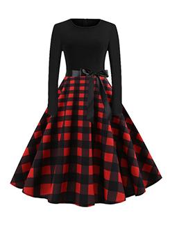 bow tie checkered flared dress - 16166352 - Very Small Image - 1