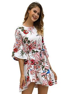 tie knot floral a-line dress - 16166460 - Very Small Image - 1
