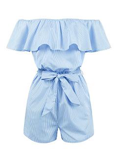 ruffled off shoulder romper - 16166493 - Very Small Image - 1