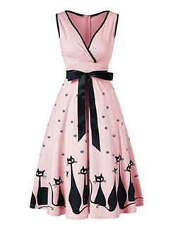 bow tie graphic print a-line dress - 16166596 - Very Small Image - 1