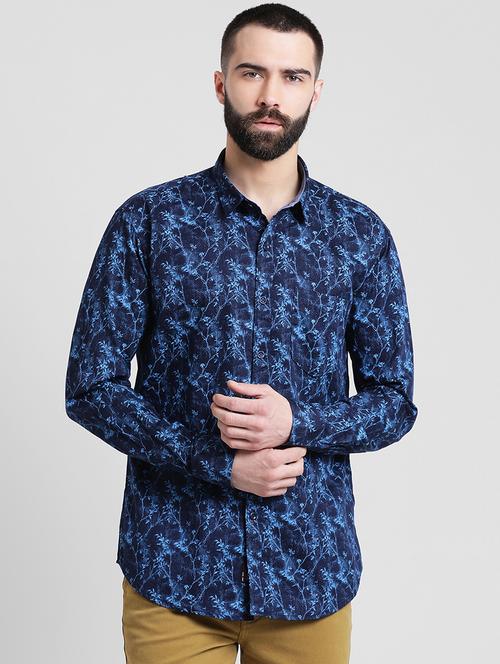 navy blue printed casual shirt - 16167188 - Very Small Image - 1