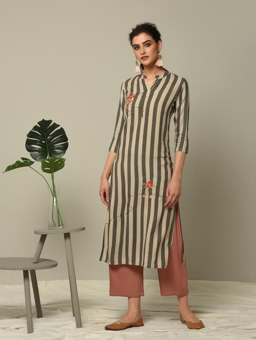 striped embroidered straight kurta - 16167208 - Very Small Image - 1