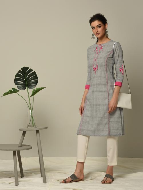 floral embroidered straight kurta - 16167283 - Very Small Image - 1