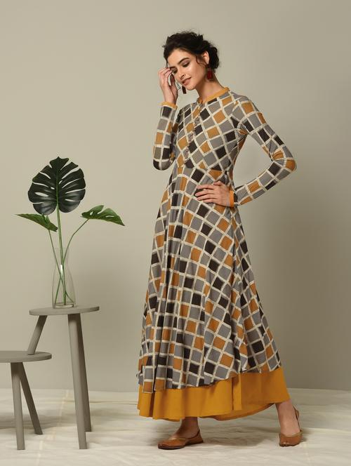 checkered printed layered kurta - 16167285 - Very Small Image - 1