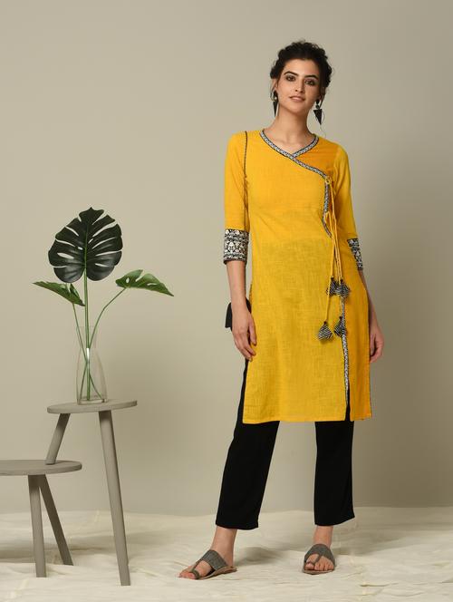 embroidered lace angrakha kurta - 16167287 - Very Small Image - 1