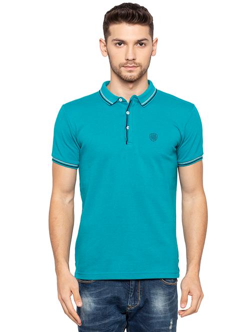 teal blue solid polo tshirt - 16167370 - Very Small Image - 1