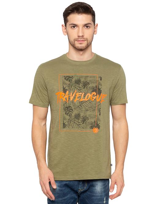 olive green tropical chest print tshirt - 16167378 - Very Small Image - 1