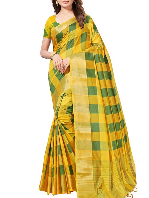 contrast checkered woven saree with blouse - 16168544 - Very Small Image - 1