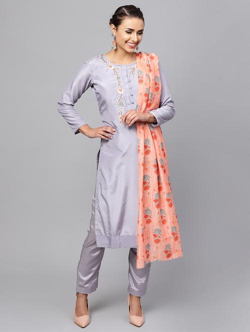 embroidered unstitched straight pant suit - 16168558 - Very Small Image - 1