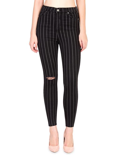 knee slit frayed hem striped jeans - 16168733 - Very Small Image - 1