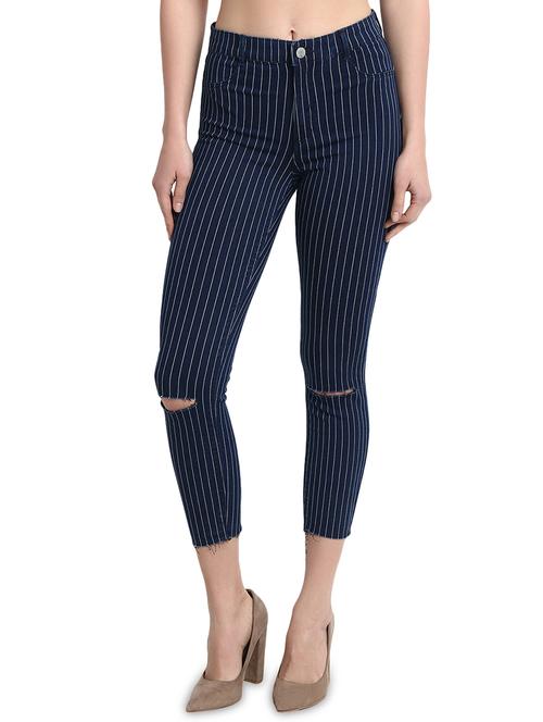 knee slit striped cropped jeans - 16168752 - Very Small Image - 1