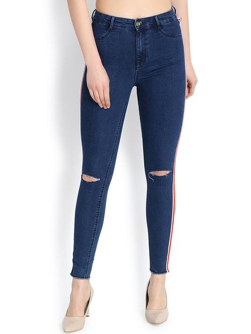 knee slit side taped jeans - 16168837 - Very Small Image - 1