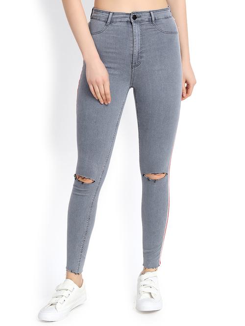 knee slit side taped jeans - 16168840 - Very Small Image - 1