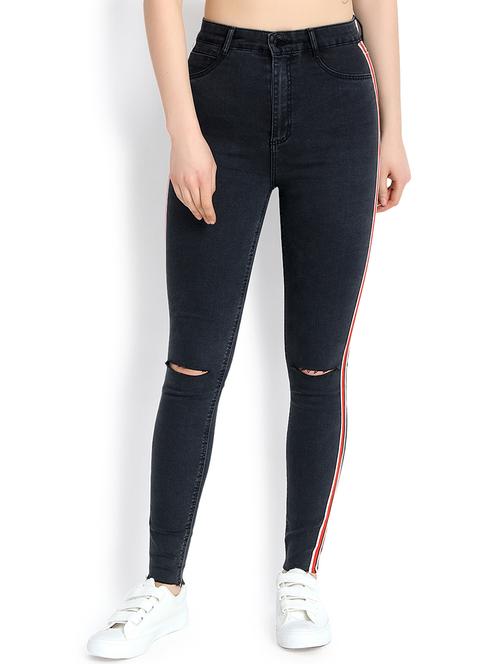 knee slit side taped jeans - 16168846 - Very Small Image - 1