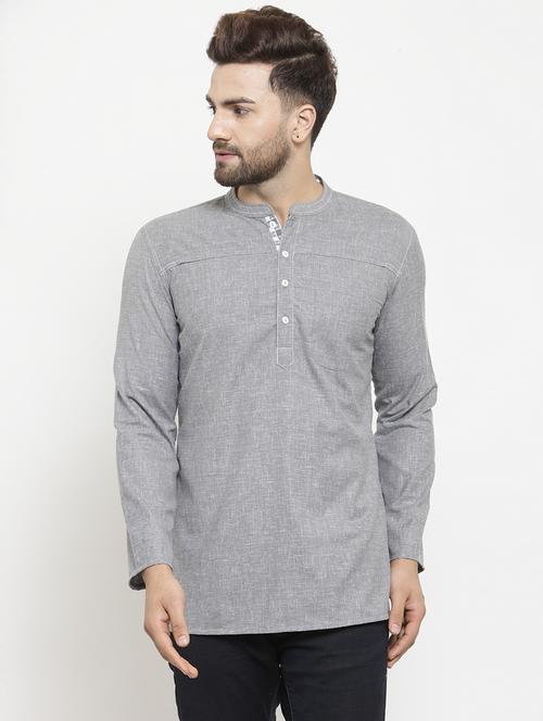grey solid short kurta - 16168972 - Very Small Image - 1