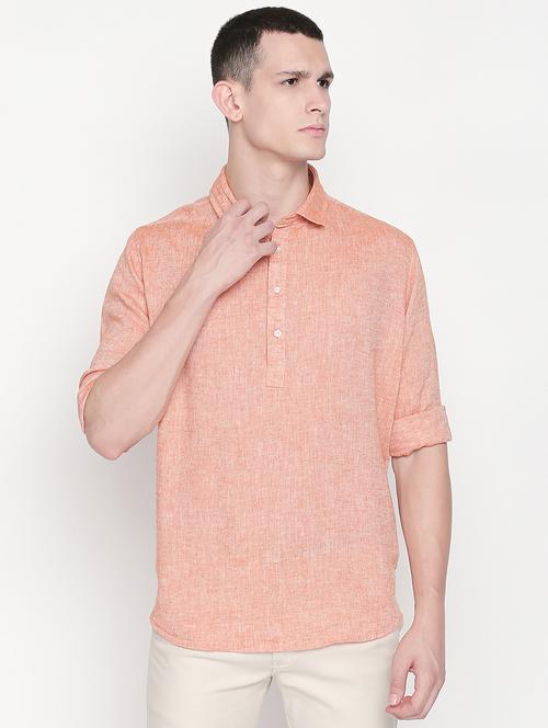 orange cotton blend short kurta - 16169303 - Very Small Image - 1