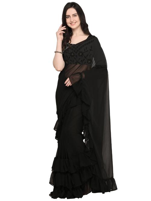 ruffle solid plain saree - 16169322 - Very Small Image - 1