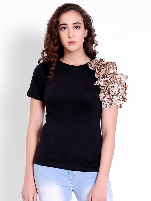 animal print ruffle detail top - 16169397 - Very Small Image - 1