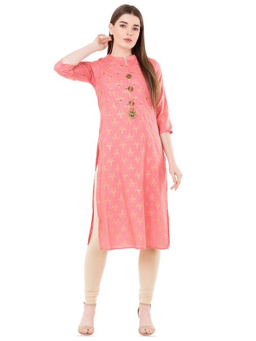 foil print straight kurta - 16169437 - Very Small Image - 1