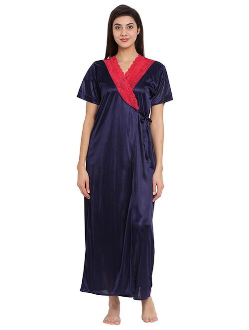 contrast lace sleepwear robe - 16169966 - Very Small Image - 1