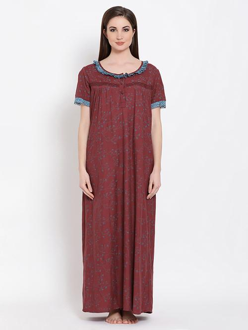 contrast lace pin tucked sleepwear gown - 16170089 - Very Small Image - 1