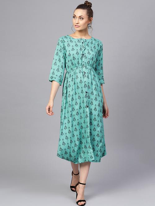 turquoise printed a-line kurta - 16170180 - Very Small Image - 1